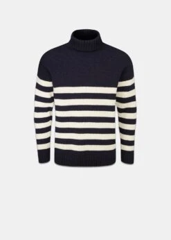 Breton Submariner Jumper Navy With Ecru Stripes