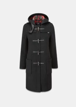 Women's Long Slim Fit Duffle Coat Black Royal Stewart