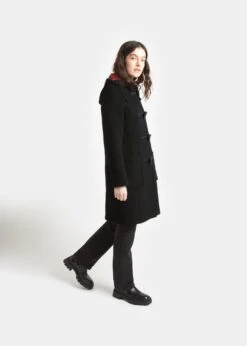 Women's Long Slim Fit Duffle Coat Black Royal Stewart -Gloverall LC4330 CTSlimFitLongDuffle BlackRoyalStewartctside