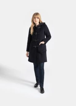 Women's Long Slim Fit Duffle Coat Navy Dress Gordon -Gloverall LC4330 SlimFitDuffle NavyDressGordon 001