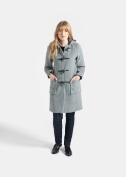 Women's Long Slim Fit Duffle Coat Silver Prince Of Wales -Gloverall LC4330 SlimFitDuffle SilverPrinceofWales 001