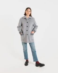 Women's George Jacket Silver Prince Of Wales 11 Women's George Jacket Silver Prince Of Wales -Gloverall LS6142SILVERPRINCEOFWALESMODELSHOT2