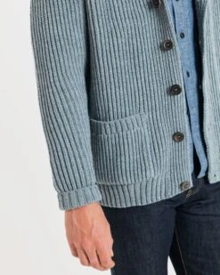Shawl Collar Cardigan Light Blue 9 Shawl Collar Cardigan Light Blue -Gloverall MK5094LIGHTBLUECLOSEUP1