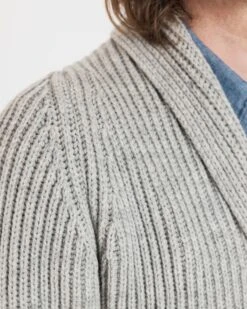 Shawl Collar Cardigan Light Grey -Gloverall MK5094LIGHTGREYCLOSEUP