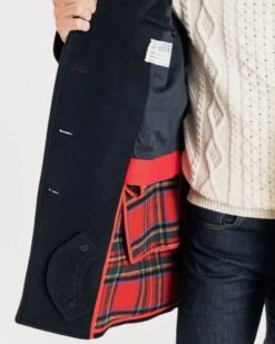 Oversized Peacoat Navy Royal Stewart -Gloverall MS5425NAVYSTEWARTCLOSEUPMODEL