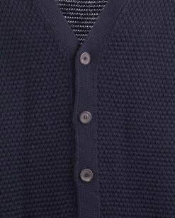 Moss Stitch Cardigan Navy 9 Moss Stitch Cardigan Navy -Gloverall MossStitchNavyCloseUp